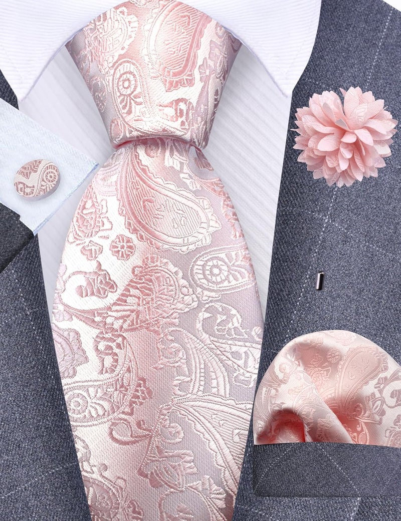 GUSLESON 3.15"（8cm） Mens Paisley Tie and Lapel Pin Necktie Hankerchief Cufflinks Set for Men - Image 2